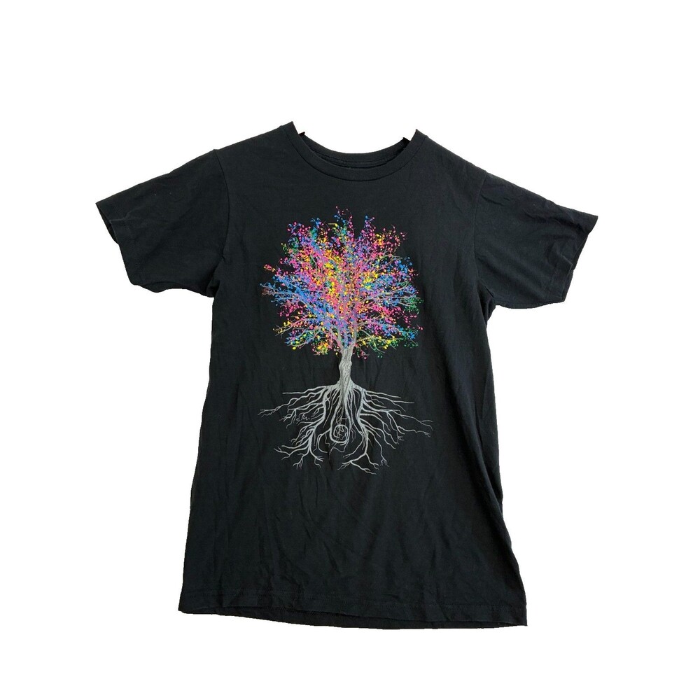 Threadless It Grows On Trees Mens L Black Colorful Tree Graphic T Shirt